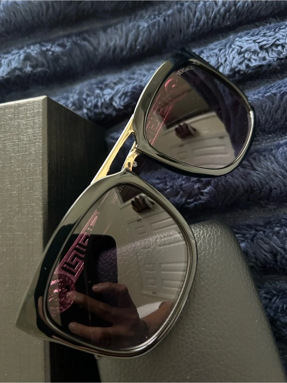 Versace Black Men's Sunglasses with Gold Accents